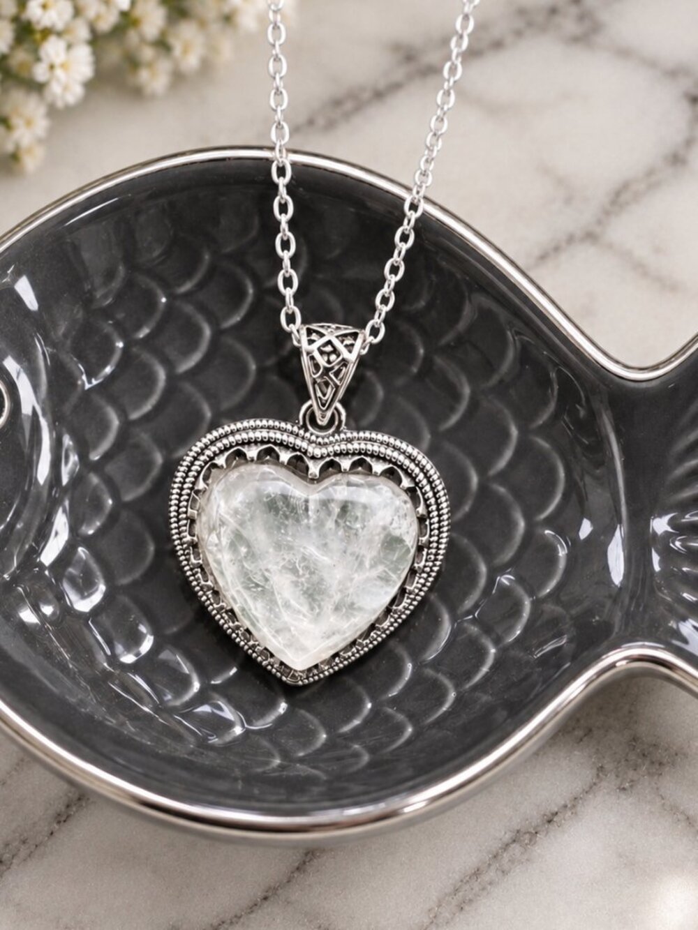 Clear Quartz Heart Pendant Necklace
